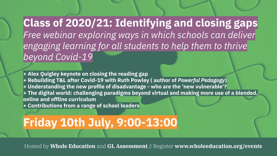 Planning for the class of 2020/21? Sign up to our new webinar with <a href="/WholeEducation/">Whole Education</a> which will explore ways that schools can help students thrive on the return to school. Guests include @HuntingEnglish <a href="/powley_r/">Ruth Powley</a> <a href="/broadclyst/">Jonathan Bishop</a> and many more. wholeeducation.org/engaging-learn…