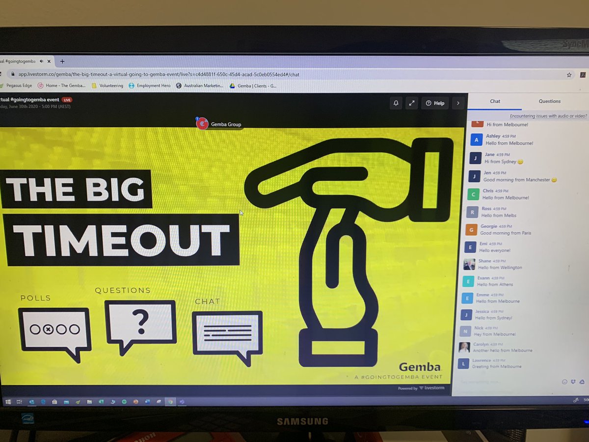 thegembagroup's tweet photo. And we are live! Great to see attendees from all over the world including Australia, England, NZ, Scotland, Serbia, Kenya, Singapore, Hungary, the Netherlands, Greece and India for our session on the future of the global sports industry. #goingtogemba #bigtimeout #sportsbiz https://t.co/vrdhZQ1EM1