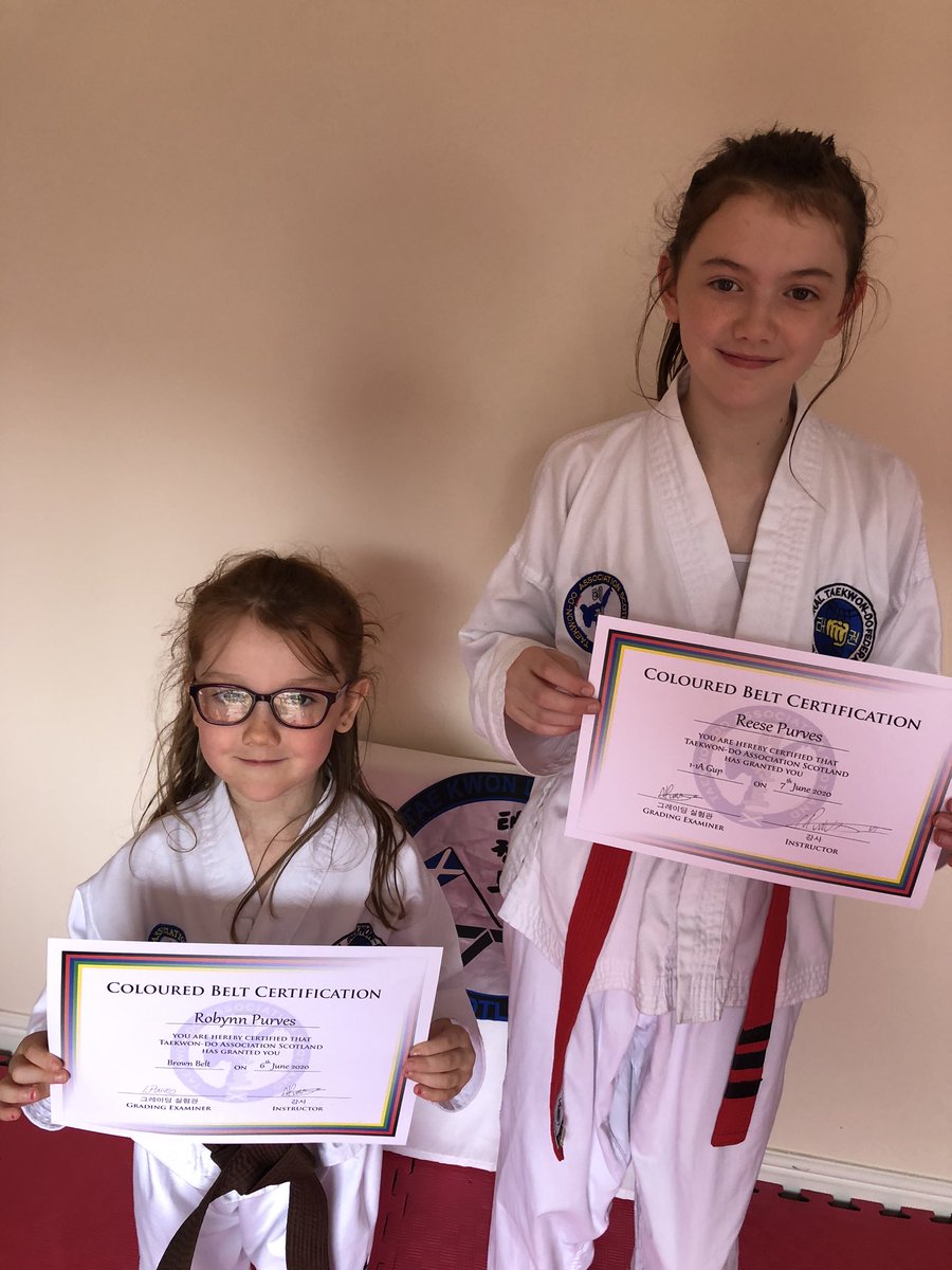 LouiseP2012's tweet photo. @CarnegiePS Lockdown Tae Kwon Do gradings for Reese and Robynn.  Reese’s last one before black belt and last one at Carnegie #teamcarnegie #soaringtosuccess https://t.co/qMWzht5ol8
