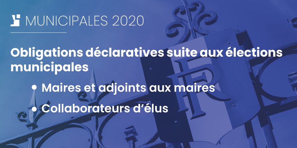 HATVP's tweet photo. 🔴#Municipales2020 –  ⌛️Suite aux élections municipales, un certain nombre d’élus, ainsi que leurs collaborateurs, ont 2 mois pour déposer leurs déclarations de patrimoine et d’intérêts auprès de la @HATVP
➡️Pour en savoir plus : https://t.co/GQc941ka3b https://t.co/BAlY8cOm1q