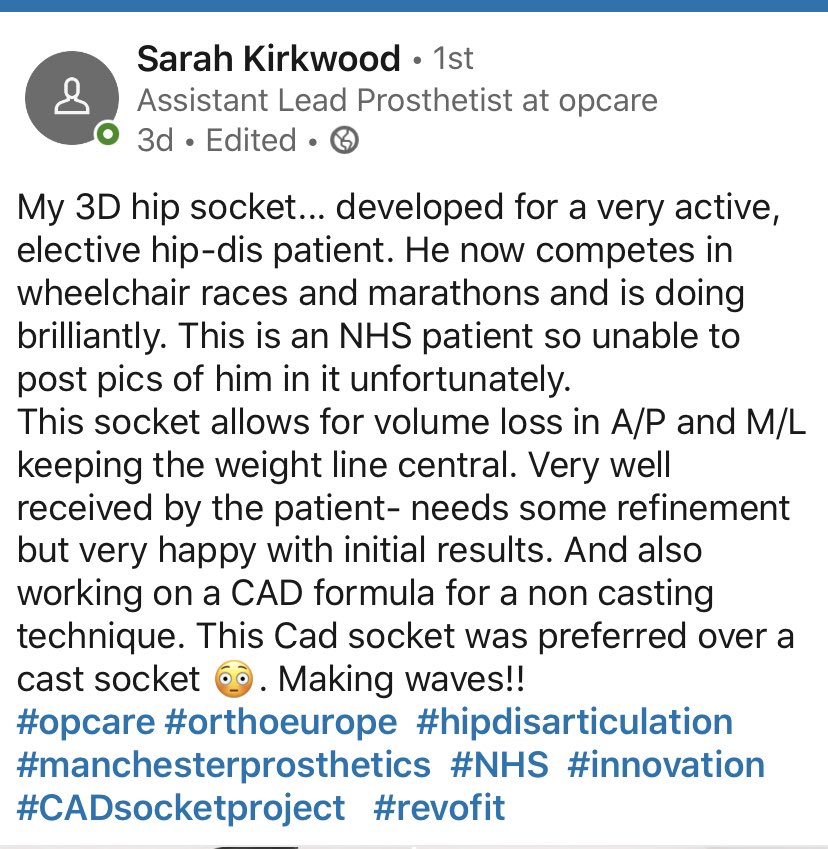 basuthegreat's tweet image. #specialisedAbilityCentre Manchester and Sarah Kirkwood - The team really pulled this one out of the bag!Ottobock 7E9 hydrolic hip joint and C-Leg 4 really are an awesome combination #opcare #SACM 👏