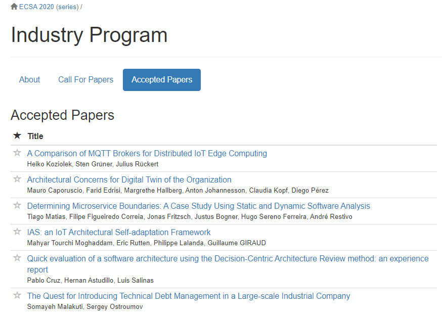 ECSACONF's tweet photo. The list of papers accepted to the Research track (https://t.co/o1et7WIjmd) and to the Industry track (https://t.co/13bjWH9G6P) is now online. Abstracts are already online. Take a look!
Congratulations to all authors! 
Overall, we hope you got good feedback to improve your work. https://t.co/cI5QV6Zk3f