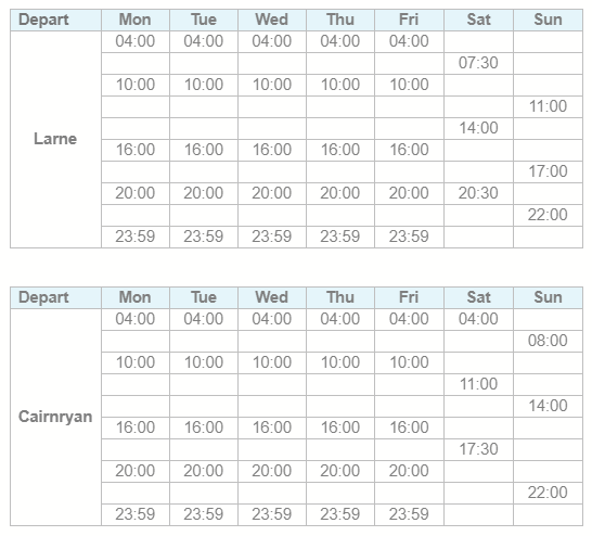 freightlink's tweet image. #Larne ⇌ #Cairnryan - "Increase in the number of sailings on the route from Tues 30th June. Departures at 20:00 and 23:59 Mon - Fri will replace the 22:00 sailings. Please also see below a change to the weekend schedule." P&amp;amp;O Ferries

#Freight #ferry #HGV #drivers #Couriers