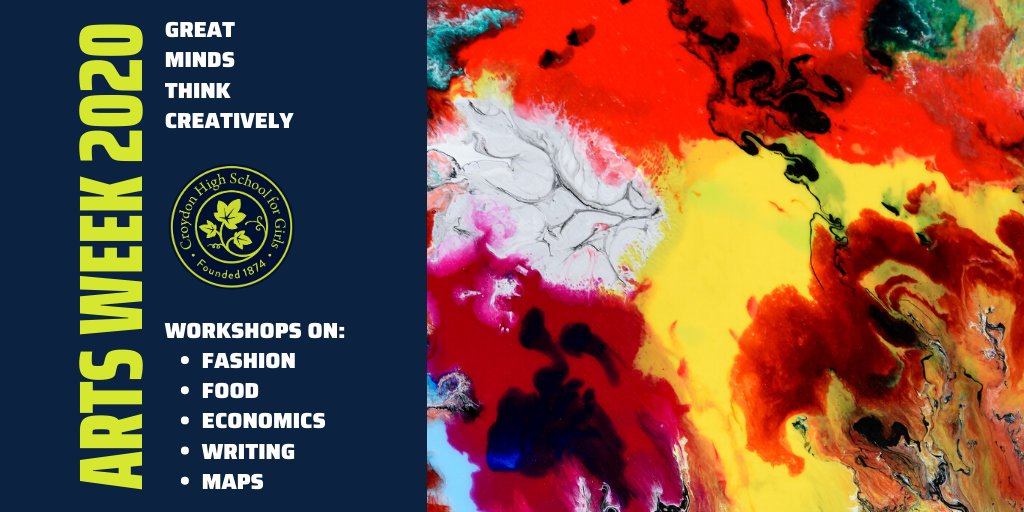 #ArtsWeek2020 Today is #GreatMindsThinkCreatively a great chance to try something new with workshops on fashion, food, economics, writing and maps. Today is a chance for students to explore their creativity in ways they may have never before. <a href="/CroydonHigh/">Croydon High School</a> #GDSTSpirit #Inclusion