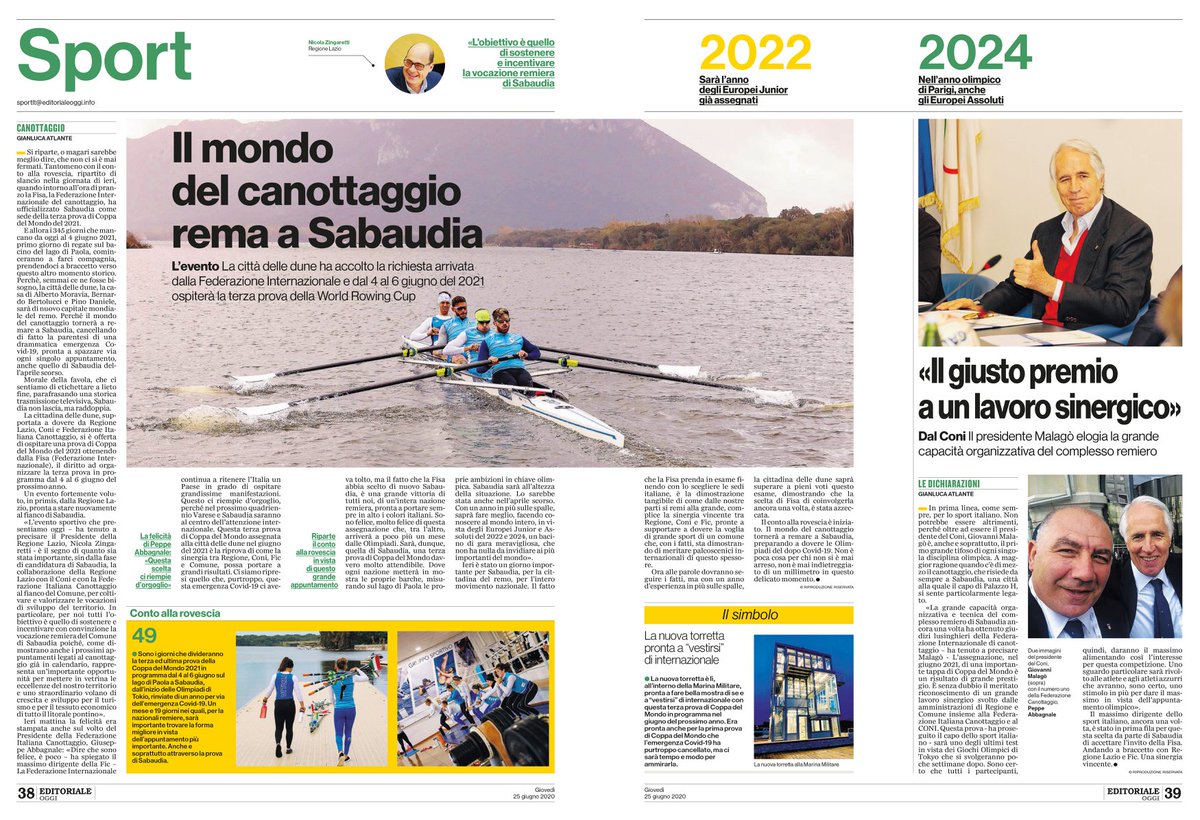 "Un giusto premio a un lavoro sinergico". Il commento di Giovanni Malagò, presidente CONI, dopo l'assegnazione della Terza Prova di Coppa del Mondo di Canottaggio a Sabaudia.

Sabaudia accoglierà il mondo del remo, dal 04 al 06 giugno 2021.

#sabaudianevergivesup #Sabaudia2021