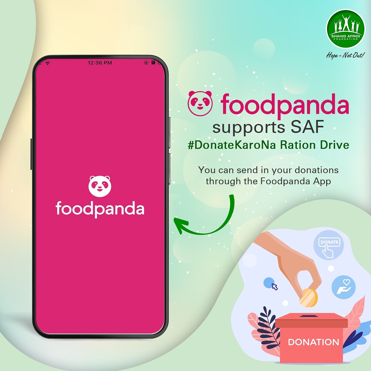 SAFoundationN's tweet photo. You can send your @SAFoundationN #DonateKaroNa contributions through the @foodpanda_pk app. Make a donation or have the #foodpanda team pick up any donations you would like to provide for the Ration Drive.
Ensuring #HopeNotOut during #Covid19 #Quarantine
#Stayhometosavelives https://t.co/yZVWGJSTls