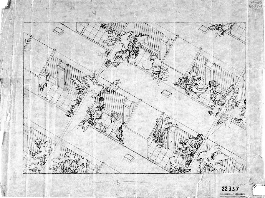 ro_almonacid's tweet photo. LE CORBUSIER: proyecto de #CitéUniversitaire para París (1925). Modelo incipiente der #matbuilding formando manzanas regulares típicas de un ensanche decimonónico con elementos del jardín francés. Y unos apartamentos dúplex con acceso individual a su toit-jardin.
#dimartsurbans https://t.co/vFwKbfLmjG