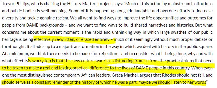 I actually have great respect for Trevor Phillips but don't think he could be more wrong here. He is right that this should not distract, but then this is the ultimate distraction here.  @DavidOlusoga makes the same case:  https://www.theguardian.com/global/2020/jun/14/statue-wars-must-not-distract-reckoning-with-racism-david-olusoga