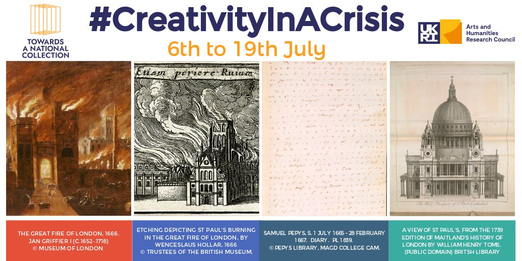 nat_collection's tweet photo. 📢#CollectionsUnited theme announcement! w/c 6th - 18th July we challenge you to showcase #CreativityInACrisis. This theme could involve examples of creativity during hardship, such as the Fire of London which inspired Pepys & Wren. Theme info 👉https://t.co/d7cNoI3n9M https://t.co/U23xtIoUGo