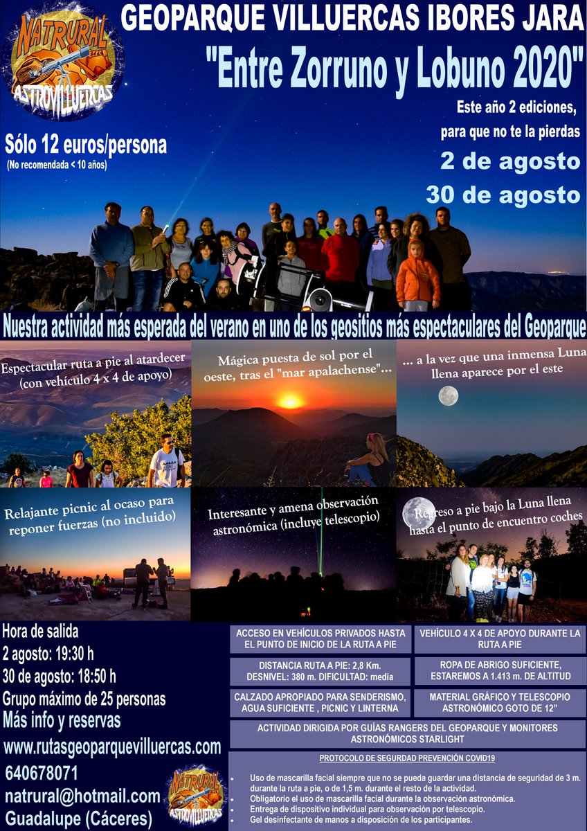 Ya queda menos!!!! Y este año 2 ediciones, para que nadie se quede con las ganas!!! Nuestra actividad más esperada de los veranos del #geoparquevilluercasiboresjara ENTRE ZORRUNO Y LOBUNO 2020
 #rutasgeoparquevilluercas #ecoturismo #slowtravel #turismoslow <a href="/FundStarlight/">Fundación Starlight</a>