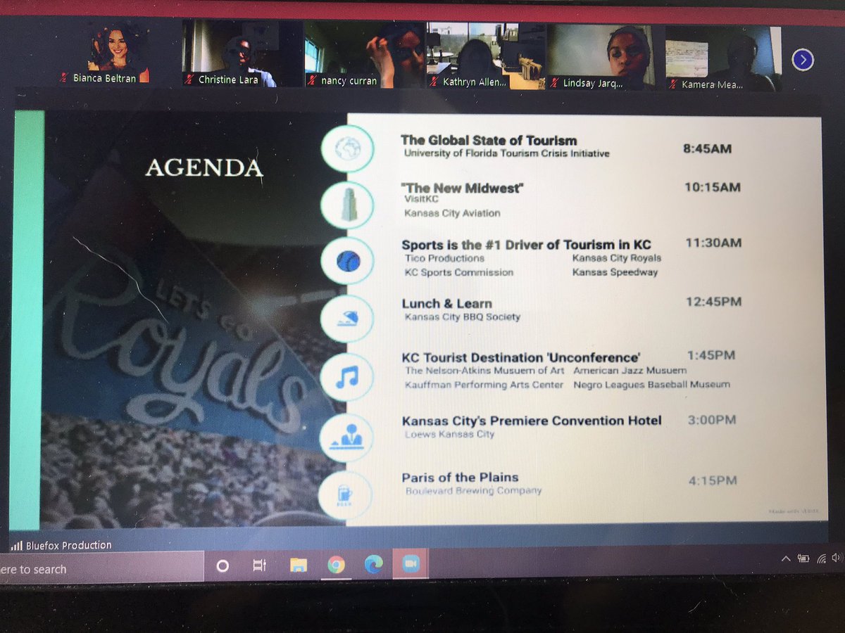 CenturionsKC's tweet photo. Centurions Fall Class is getting started with our first virtual task force. Today we are learning about tourism in Kansas City and how it’s being impacted by COVID-19. Our task force chairs are guiding us through the day from Blue Fox Production. Follow along with #CenTOURions https://t.co/S8QA0AwHsj