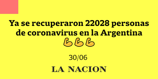 Ya se recuperaron 22028 personas de coronavirus en la Argentina al 30/06 💪