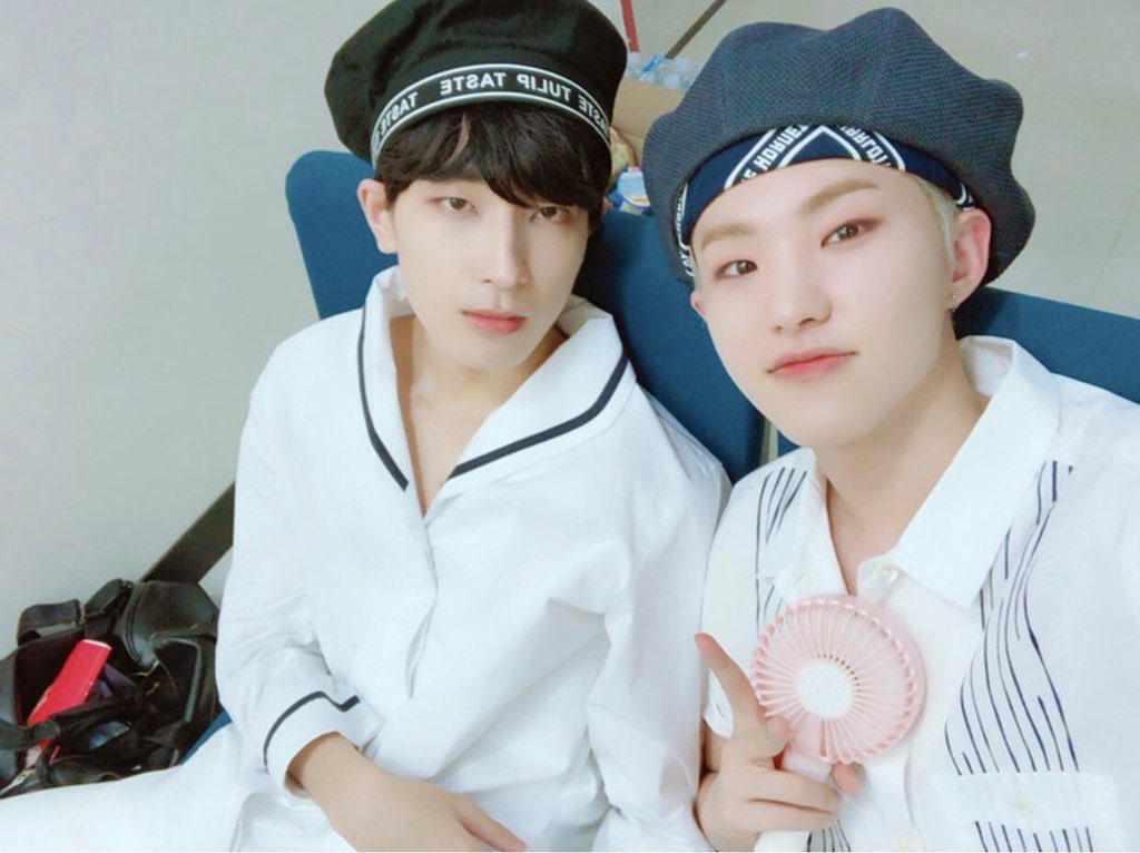 — hoshi taking selcas because of their coincidence outfits! they didn't plan these btw! hehe   #soonwoo  #wonhosh