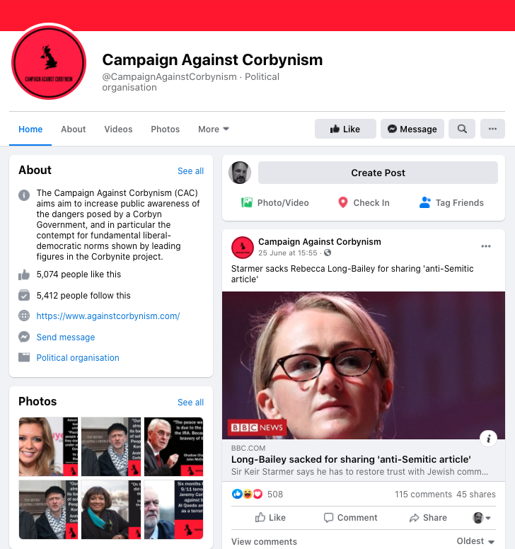 The Campaign Against Corbynism keeps on rolling, after spending £50k on ads during the election campaign (but nothing before and less than £1k since).