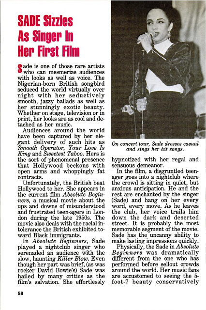 19) Sade Sizzles as Singer in Her First FilmArticle by Aldore Collier via  @GetJETmag Scans from the Top of the Pops 80s Blog