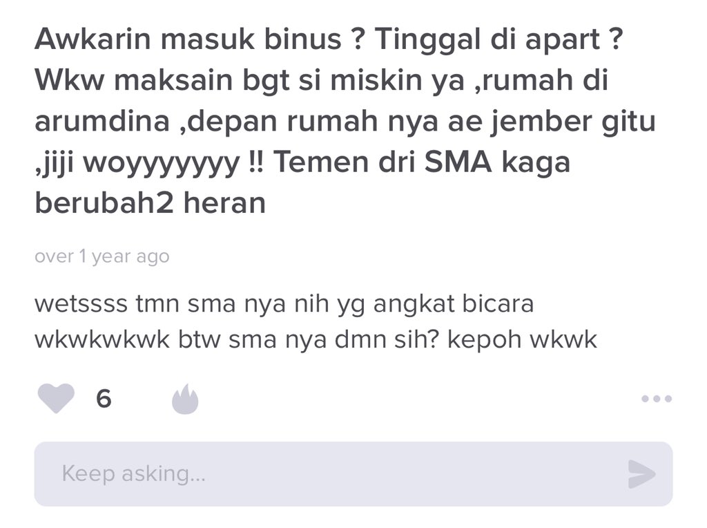 awkarin's tweet photo. Gue emang dulu merantau sendiri. Gak punya duit? Emang nggak. Miskin? Boleh dibilang.
Tapi, pantas kah kita berbicara seperti ini sama orang lain?
Alhamdulillah, kerja keras gue dan kehendak Tuhan berbicara lain.
Penasaran aja, mereka yang dulu ngehina gini, mereka skrg dimana? https://t.co/c6MrIOkhO8