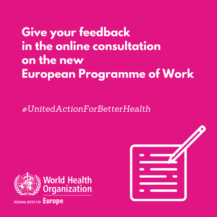📝 Anyone who wants to contribute can take part in the online consultation, supporting WHO/Europe in leaving no-one behind in health while strengthening trust &amp; leadership in health. 
 Survey 👉 bit.ly/3fztSyh 
 #UnitedActionForBetterHealth
<a href="/WHOPoland/">WHO Poland</a> <a href="/WHO_Europe/">WHO/Europe</a>