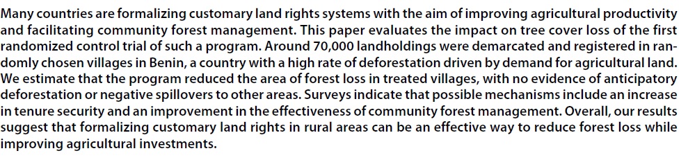 LiamWrenLewis's tweet photo. Just out in @ScienceAdvances: A large-scale experiment in Benin shows that formalizing land rights can reduce deforestation

https://t.co/CvxESz7HdB https://t.co/hWadXvT69v