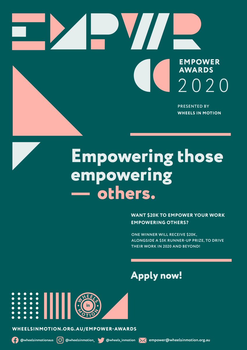 Welcome to the Empower Awards.We want to shine a light on those who are making an impact in the disability space. We want to empower those, who empower others. The winner will receive $20k to drive their work and amplify their impact!  Apply wheelsinmotion.org.au/empower-awards