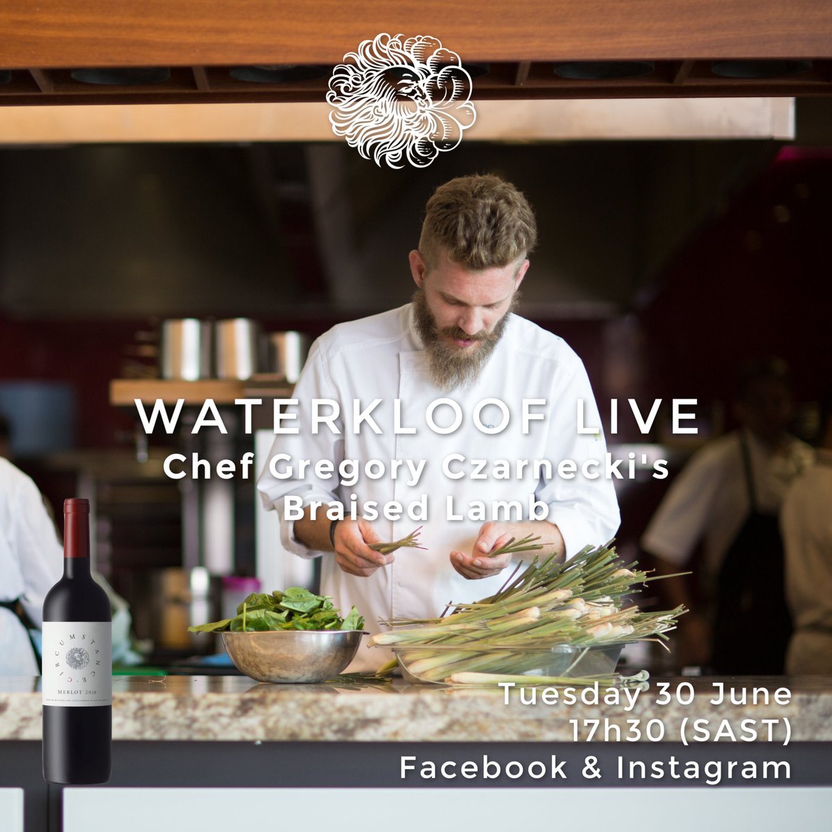 Try your hand at a dish from head chef at THE RESTAURANT AT WATERKLOOF <a href="/CzarneckiGreg/">Gregory Czarnecki</a> cooked by the man himself at his home kitchen: Braised Lamb Shoulder, Bulgar Wheat &amp; Sultanas - paired with Circumstance Merlot 2016.

Those in 🇿🇦 can cook, pair &amp; win  <a href="/WaterkloofWines/">Waterkloof Wines</a> too! 👇