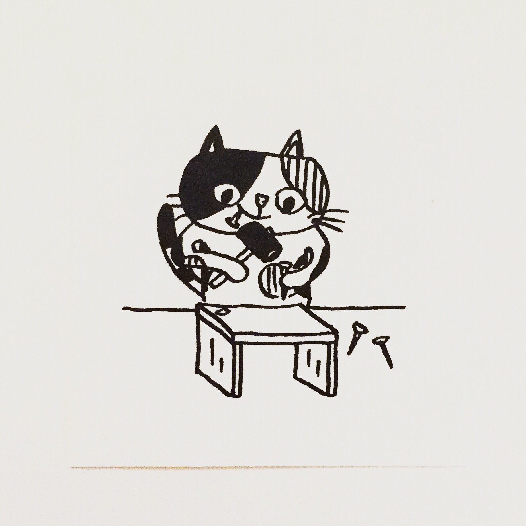 肌子 今日のイラストはコレ ｪ トンカチで釘を打つ猫 イラスト 猫 ネコ ねこ オリジナル ペン画 アナログ画 絵 猫の絵 白黒猫 三毛猫 T Co 6mz8herrdc Twitter