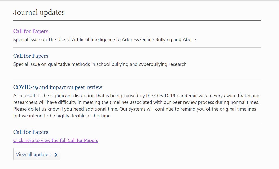 International Journal of Bullying Prevention (@bullyingjournal) on Twitter photo We are announcing TWO Calls for Papers: (1) Qualitative Methods in School #Bullying and #Cyberbullying Research, and (2) The Use of #ArtificialIntelligence to Address Online Bullying and #Abuse. Find out more here: springer.com/journal/42380 #cyberpsychology <a href="/BPSCyberPsych/">BPS Cyberpsychology</a> We are announcing TWO Calls for Papers: (1) Qualitative Methods in School #Bullying and #Cyberbullying Research, and (2) The Use of #ArtificialIntelligence to Address Online Bullying and #Abuse. Find out more here: springer.com/journal/42380 #cyberpsychology <a href="/BPSCyberPsych/">BPS Cyberpsychology</a>