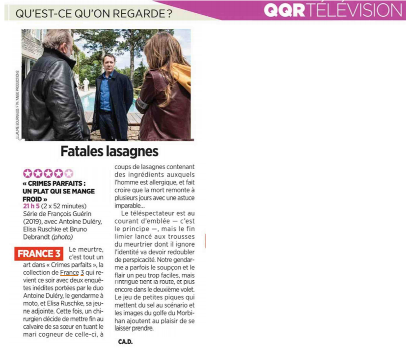 France3Presse's tweet photo. #LaPresseEnParle
#Fiction #Inédit
Retour ce soir de « Crimes parfaits » sur @France3tv
avec @Antoine_Dulery #elisaruschke et 2 nouveaux guests @k1frommars et #annelisehesme.
@Francetele @france3Bretagne #angoproductions https://t.co/Gh51OMEx6u