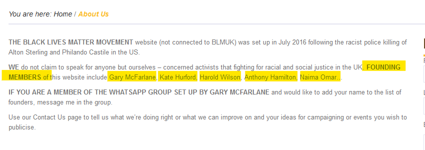 ...of BLM (the actual site that claims to not have anything to do with BLMUK) they might turn up something. Here is a cashed screenshot of their "about" page going back to the beginning, I wonder what happens when we look these people up! 20/