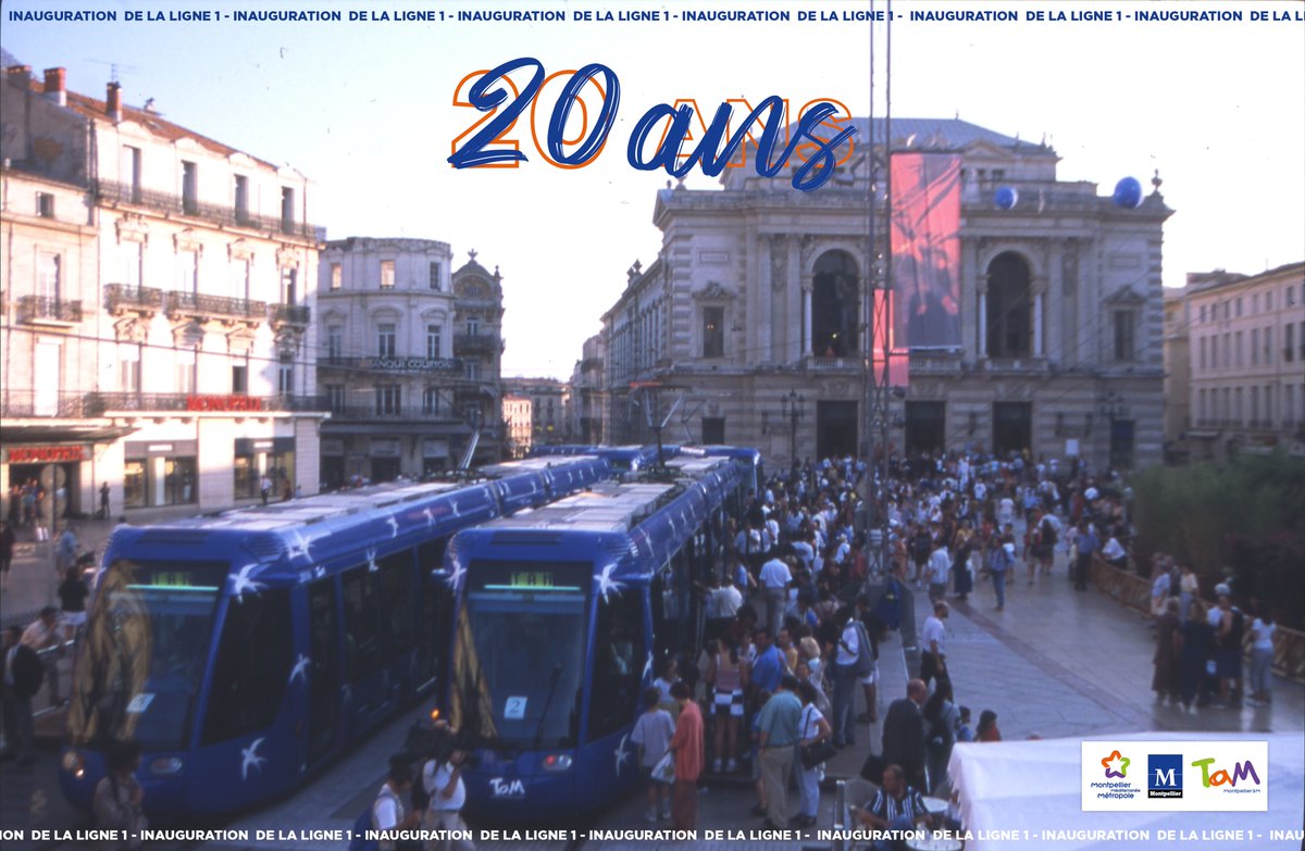 Montpellier3m's tweet photo. 🎉 La ligne 1 fête ses 20 ans !
Le 30 juin 2000 avait lieu le voyage inaugural du tram bleu 🚊💙
@tamvoyages https://t.co/05bU6vAAVl