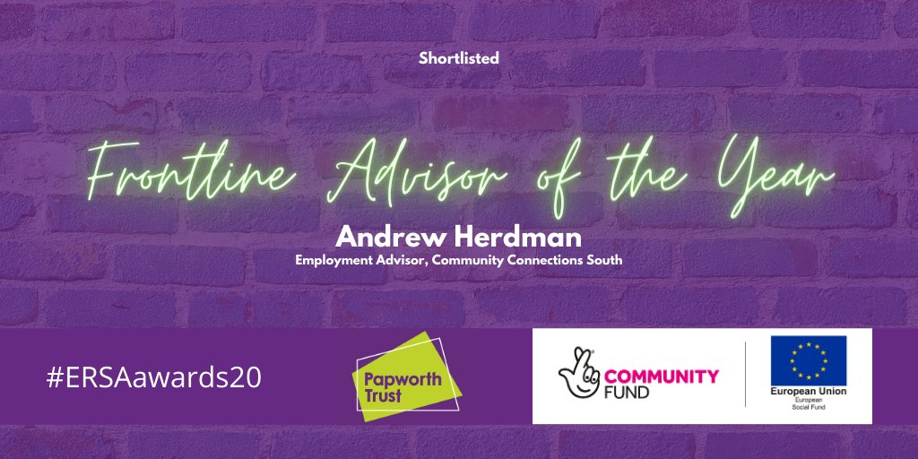 Papworth_Trust's tweet photo. BREAKING: Our Community Connections South Employment Advisor Andrew Herdman has been shortlisted for Frontline Advisor of the Year at the #ERSAawards20!

Winners to be announced 22 July... 🤞

Community Connections South is funded by the European Social Fund and @TNLComFund. https://t.co/E0dfKO8gJI