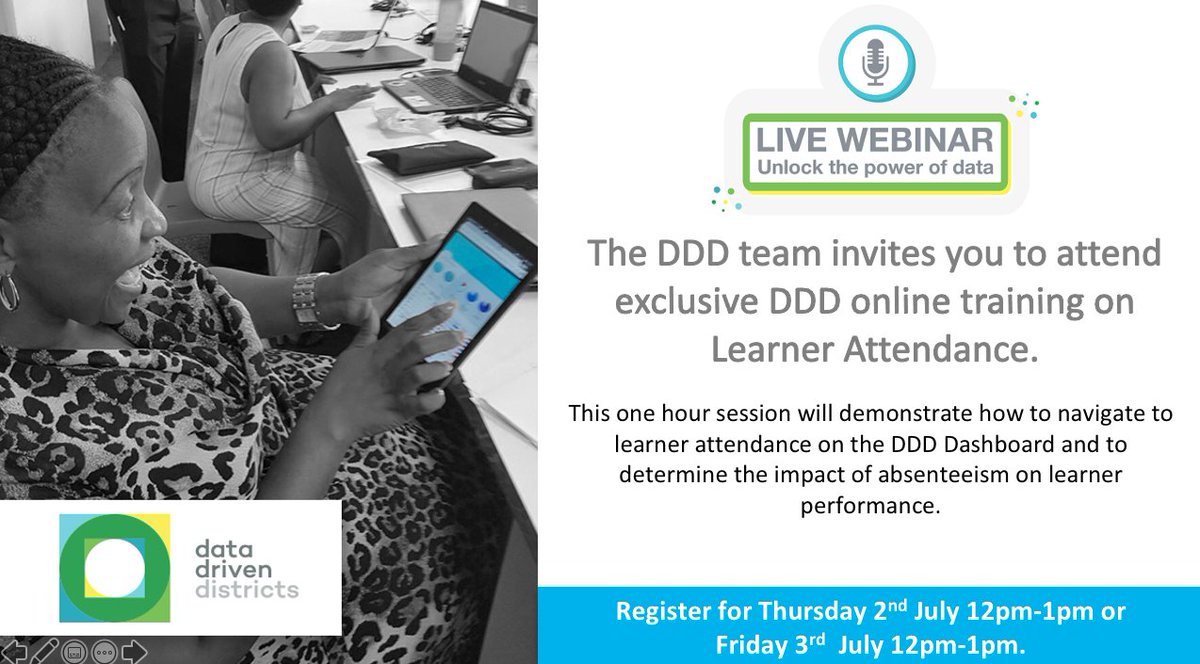newleadersSA's tweet photo. Following the success of last week's DDD webinar on Educator Attendance, the DDD team invites you to attend exclusive DDD online training on Learner Attendance. Click here to register: https://t.co/nFZWh1FXzX https://t.co/pTIPEBmPPr