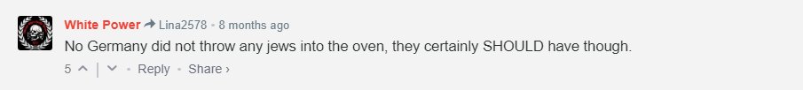 “No Germany did not throw any jews into the oven, they certainly SHOULD have though”