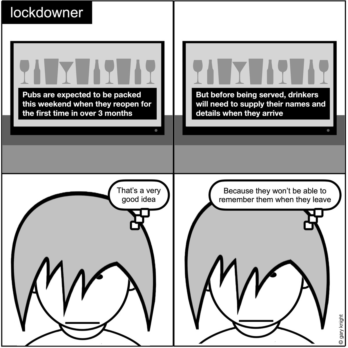 garylebone's tweet photo. Why pubs & bars taking names could be useful for drinkers this weekend.
#lockdowner #lockdown #lockdownlife #coronavirusuk #lockdownuk #comics #comicstrips #Covid19UK #QuarantineLife #ComicsForQuarantine #humour #cartoons #comedy #news #StayAlert #pubs #bars #PubsReopening https://t.co/hwPQtTpJHJ