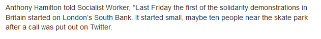 Anthony Hamilton: Yet another socialist, who seems to have something to do with music in the BLM movement (Trying to make some money from this, capitalism? Surely not....) he also quoted the below, article linked:  https://socialistworker.co.uk/art/43061/Fury+at+police+killings+in+the+US+sparks+Black+Lives+Matter+protests+across+Britain 24/