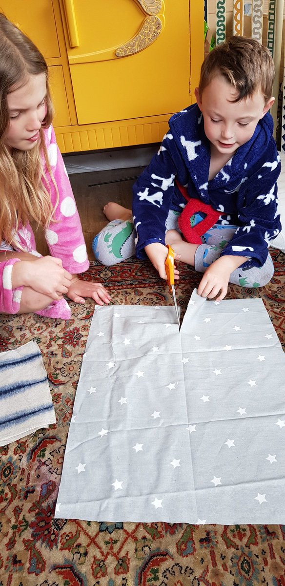 echoholistics's tweet image. After a morning of 'boring' writing 🙄 the kids have had a sudden urge to learn to sew, we're going to make some cushion covers for the campervan 💚 @wps_pink