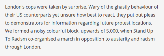 Harold Wilson: Well he does write some interesting articles, while others try to deny that they are out to cause trouble, he seems to relish in it. Screenshot below. Link to his article:  http://socialistreview.org.uk/417/blm-uk-beat-goesAnother socialist (seeing a pattern here) 23/