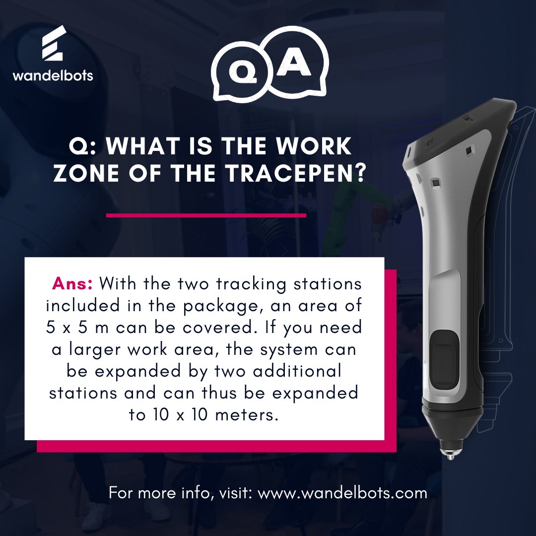 wandelbots's tweet image. #DidYouKnow that the work area of our #TracePen can be up to 10x10metres? 😮 
You can cover such a wide range by simply increasing the number of tracking stations. For more questions and answers, visit: wandelbots.com/your-questions…
____
#robotsforthepeople #robotics #wandelbots