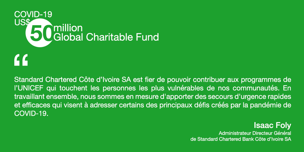 StanChartCI's tweet image. La Standard Chartered Bank a fait un don de 120 millions de Fcfa pour soutenir les programmes de @UNICEF_CIV contre la Covid-19.
Plus d’informations ici : bit.ly/2BQCVfW
#BetterTogether #Digitale #Banque #SCBrand #HereforGood