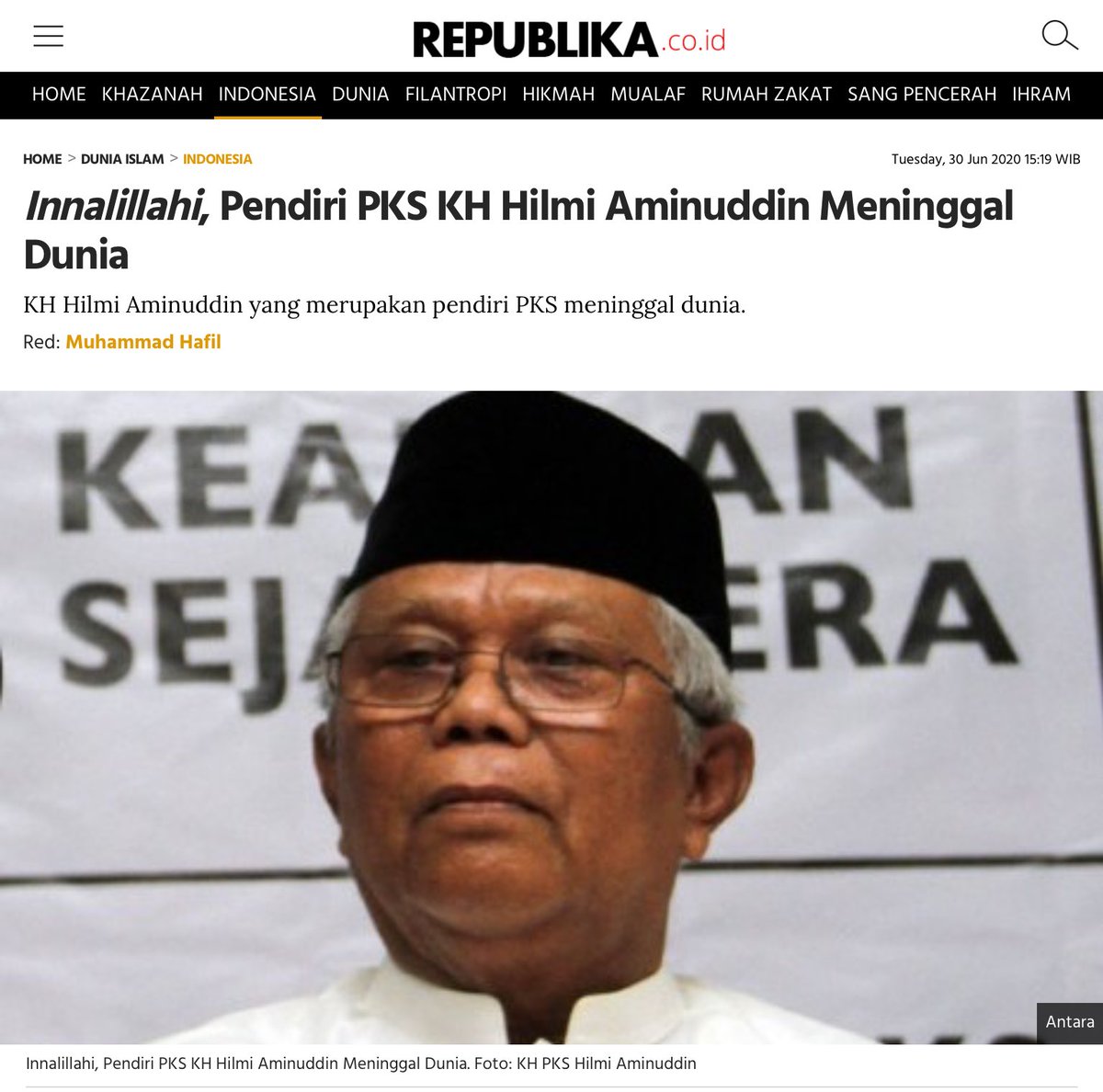 ridwankamil's tweet photo. Innalillahi wa inna ilaihi rajiuun, Turut berduka cita atas berpulangnya K.H. Hilmi Aminuddin, Ketua Majelis Syuro PKS (2003-2015). Semoga diterima Iman Islamnya. Dan semoga Allah tempatkan di sisi terbaikNYA. https://t.co/QYpwoqgMSm