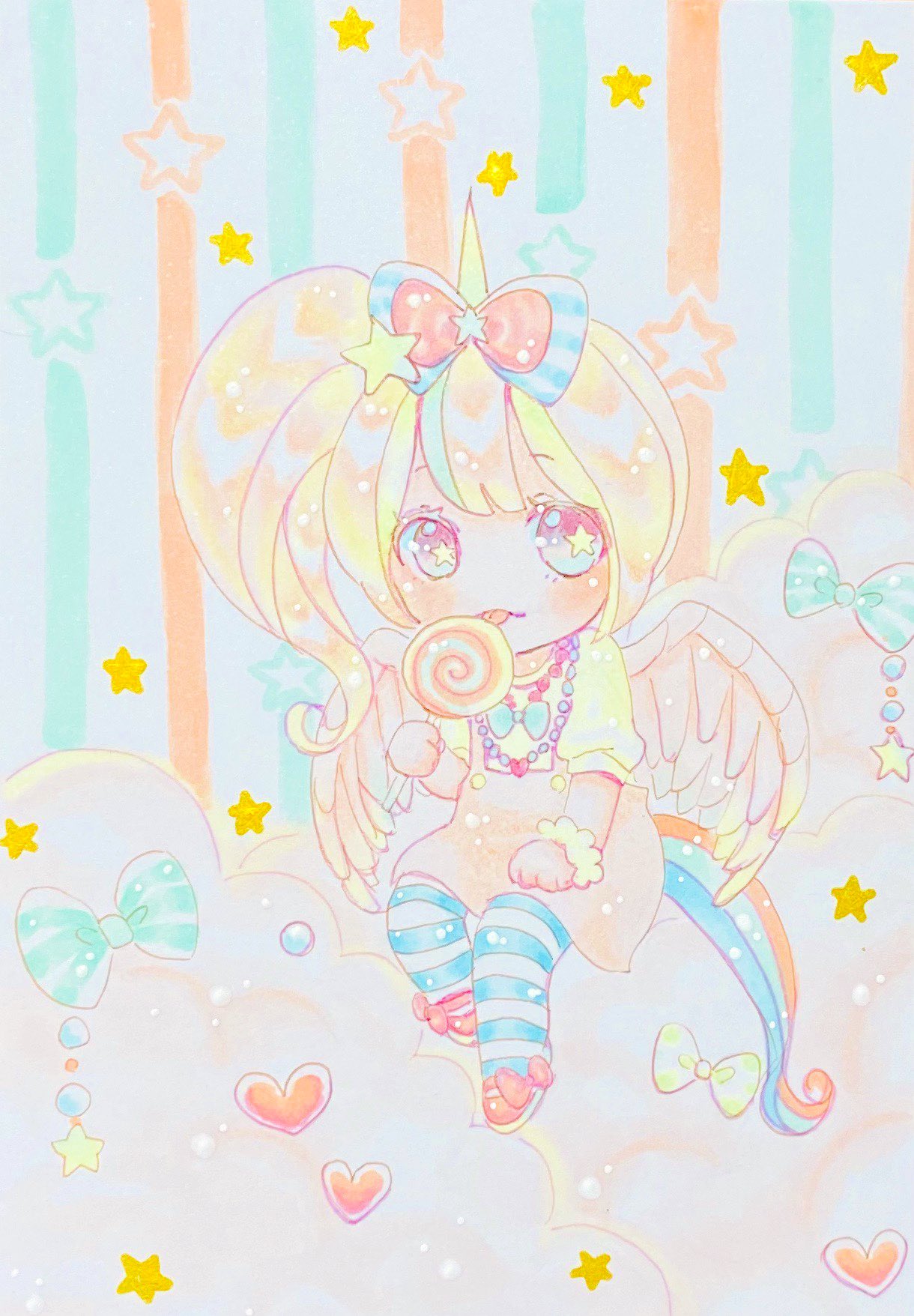 ゆかのんママ Ar Twitter 今日の１日１絵 ユニコーン 女子 ゆめかわな感じにしました Iilililiill １日１絵 アナログイラスト