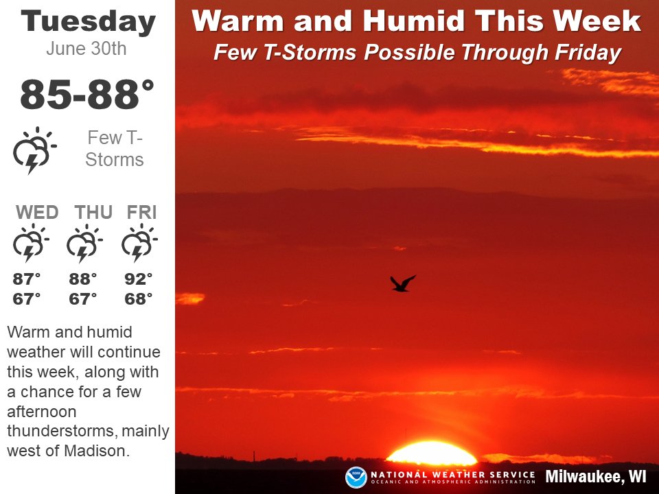 The warm and humid weather will last into at least next week, with