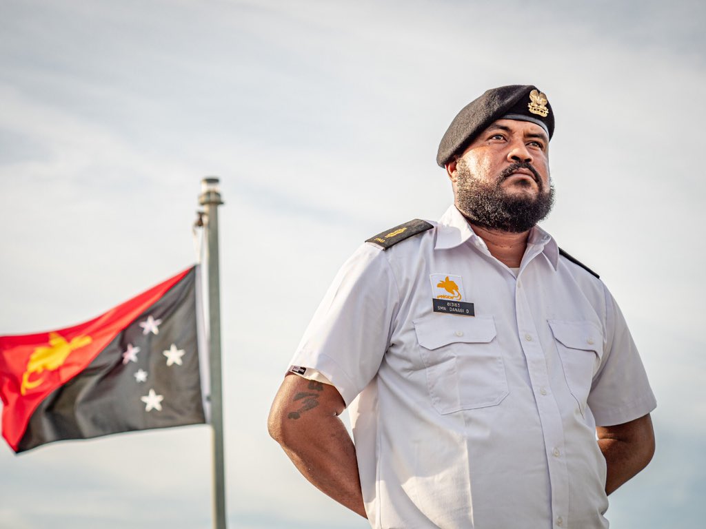 ADFinPNG's tweet photo. The #PNGDF Maritime Element have been heavily committed conducting security patrols in PNG waters over the past six months. Our @Australian_Navy technical team are proud to provide specialist advice and assistance to help keep the fleet at sea. #PNGAusPartnership https://t.co/594BdlR6xe