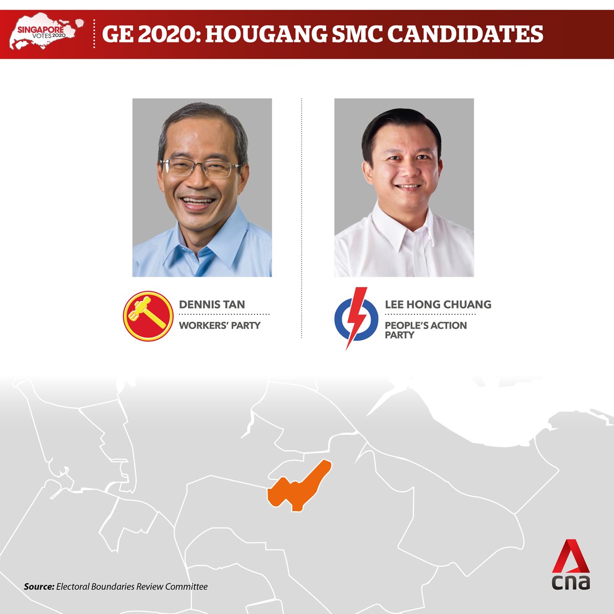  #GE2020  : Dennis Tan will take on PAP contender Lee Hong Chuang as he defends WP's seat in Hougang SMC  https://cna.asia/3ilTCkf 