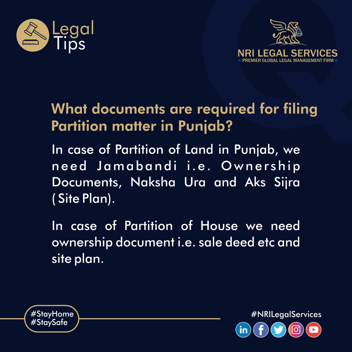 NRILegal's tweet image. A partition can be made by various modes. Know the modes of partition applicable to you. - bit.ly/2WKI9Q0

#LegalTips #PropertyPartition #PartitionDeed #MutualAgreement #FamilySettlementAgreement #FilingPartition #Punjab #NRILegalServices #LawFirm