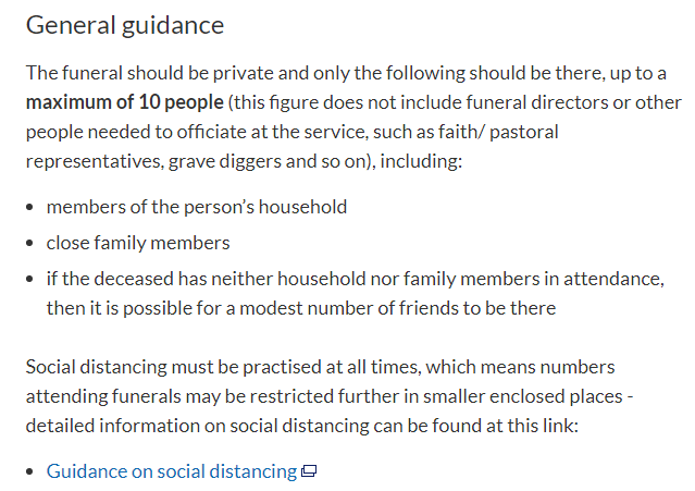 This is the funeral advice the Executive gives to ordinary members of the public. Ms O'Neill said in April: “The rules are there for a reason. Everyone needs to follow the rules. We are all being asked to do difficult things right now; we are being asked to do them to save lives”