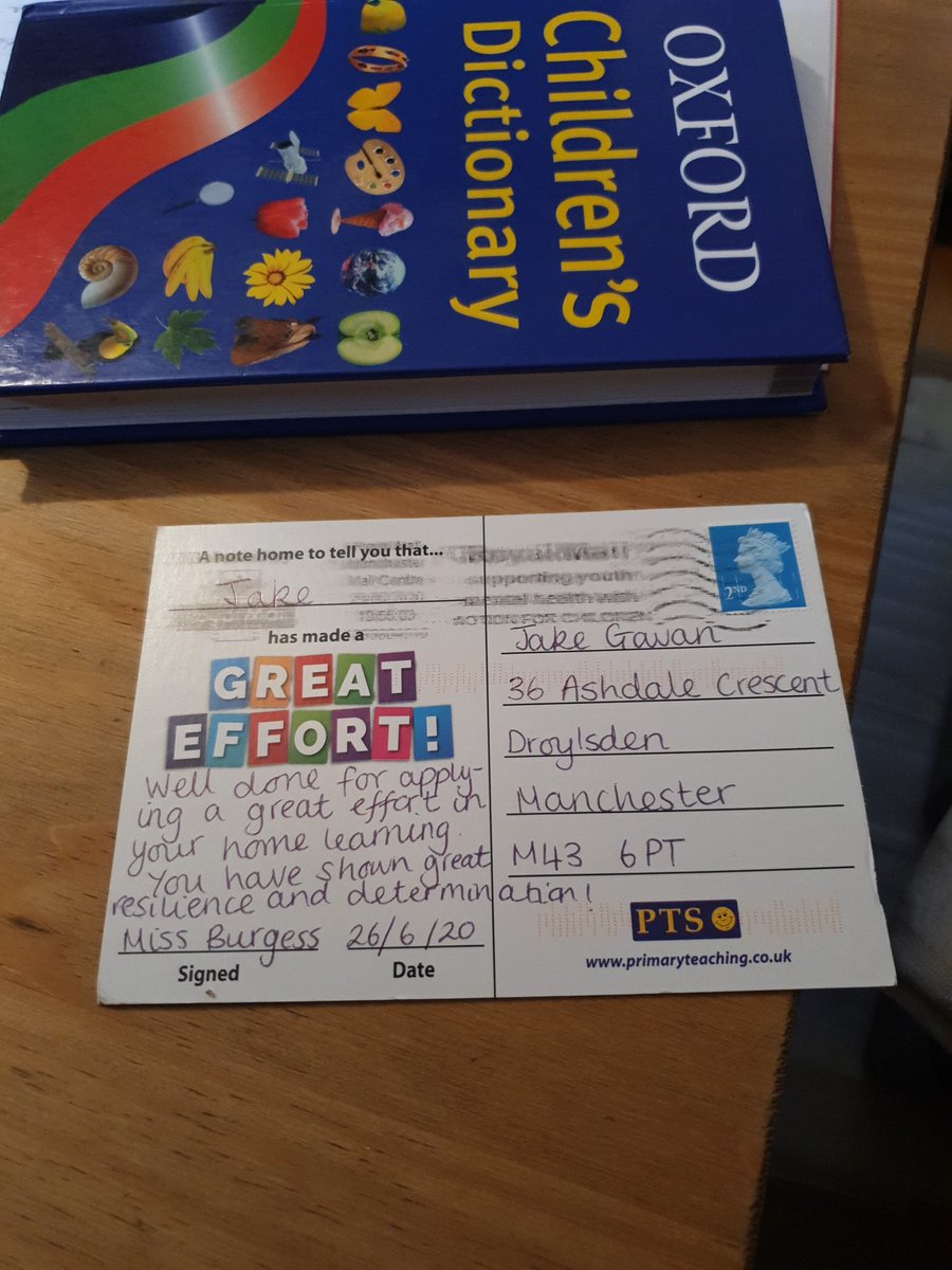 kellygavan's tweet photo. @MRPAyear4a we have just received our postcard this morning. Jake has been working very hard and is really pleased that his effort is being recognised. Thank you. https://t.co/ibxCxsorVR