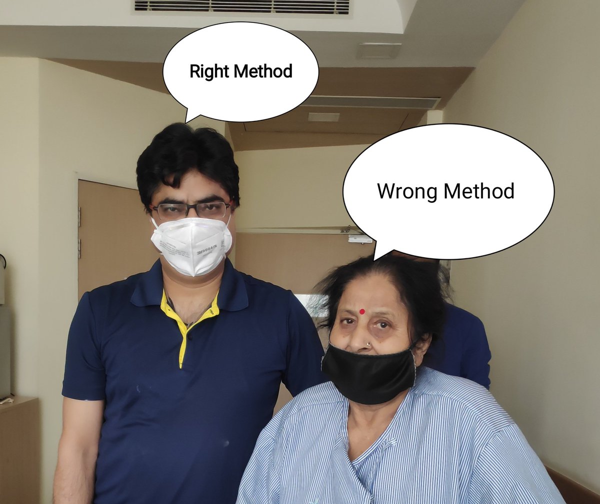 DrVikasPadha's tweet photo. Dear friends,
Its heartening to see that maximum no. of people are wearing masks in public places but its also a fact that a good percentage of those wearing masks are not wearing it #properly.
Covering the nose with mask is the #RightMethod as shown in this picture👇
#MaskIndia https://t.co/zZcOTLsjmt