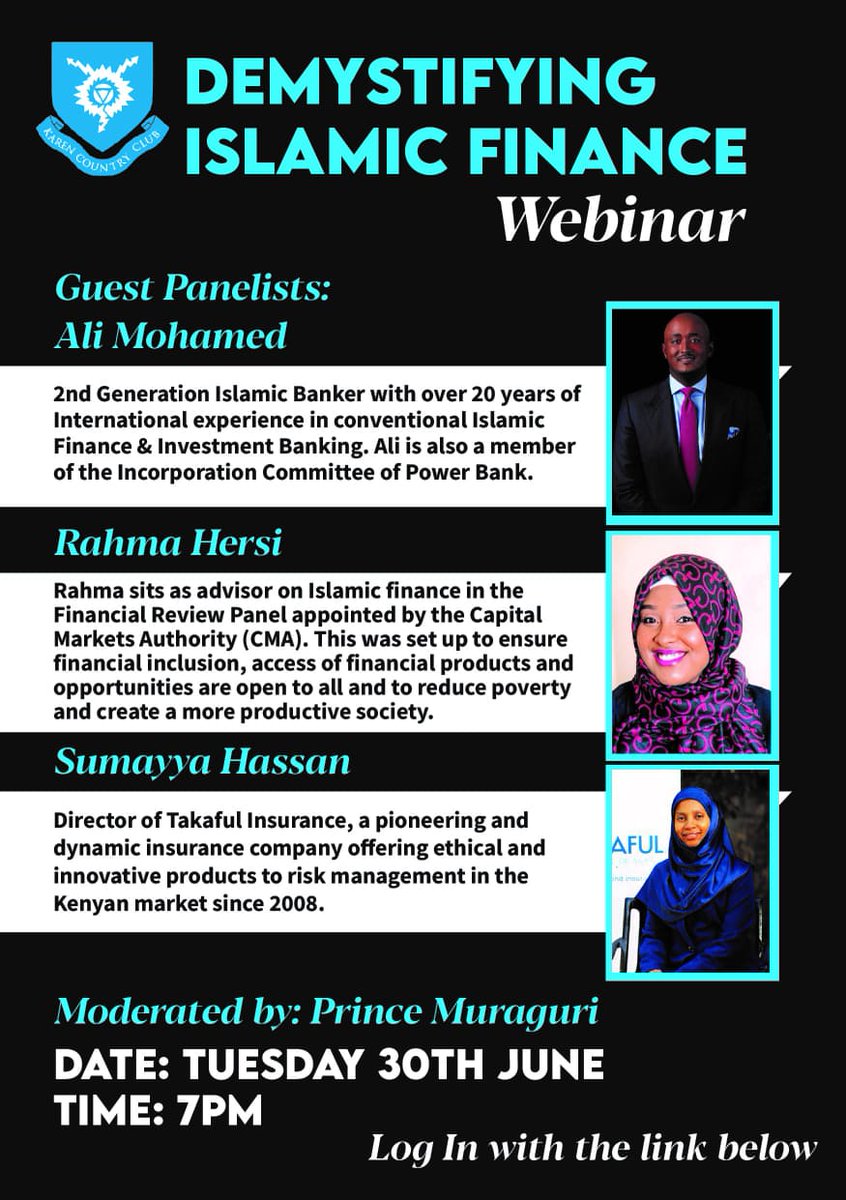 This evening tune in to hear <a href="/rahma_hersi/">Rahma Hersi</a> discussing demystifing #Islamicfinance 

Register on:  zoom.us/meeting/regist…