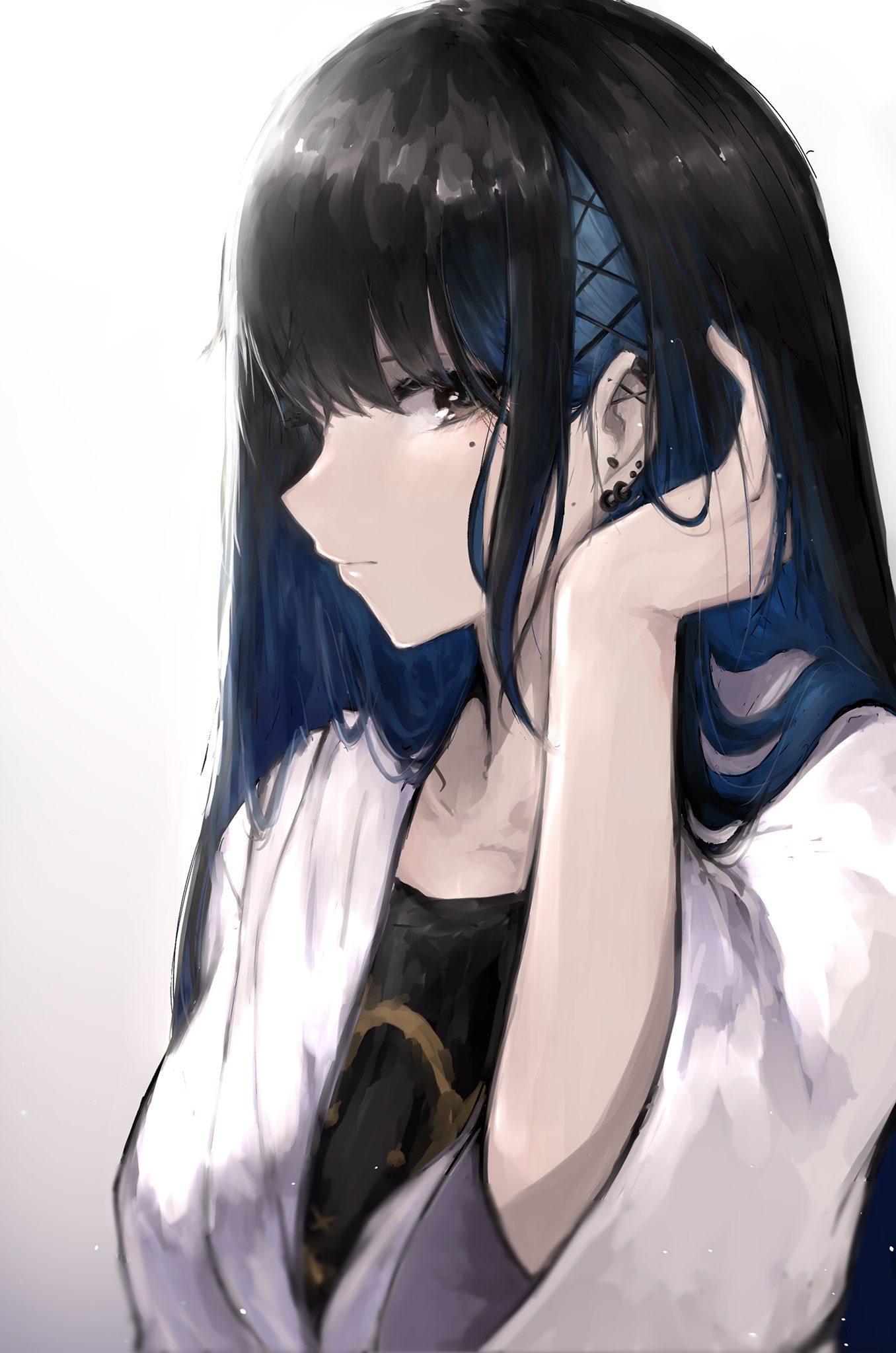 鈴鹿乃 創作 オリジナル 黒髪ロングと青インナーとピアス T Co Ae3ybtnwmh Twitter