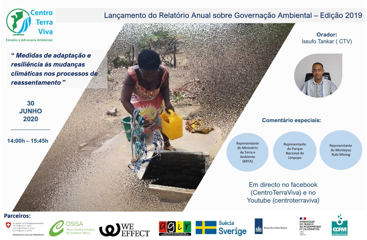 FranceMaputo's tweet photo. ⚠️Com apoio da 🇫🇷Embaixada e de mais parceiros, o Centro Terra Viva lança⏳14h00 relatório anual : 🌍"Medidas de adapatação e resiliencia  às mundanças climaticas nos processos de reasementamento". 
#ambiente #mudançasclimaticas #ClimateChange #ClimateAction #VirtualReality https://t.co/1mSzaaAzJJ